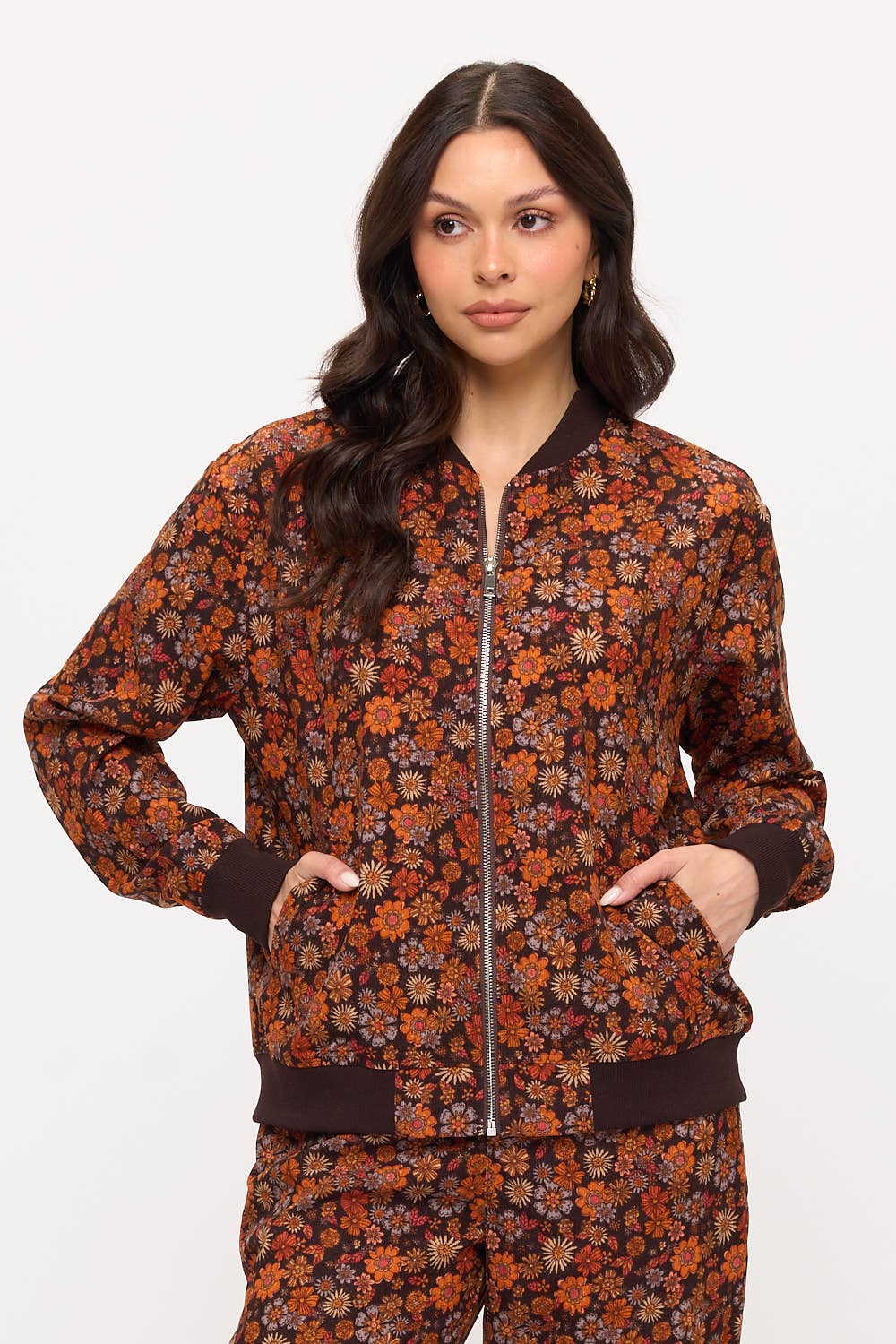 FALL FLORAL PRINT CORDUROY BOMBER JACKET