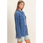 Mineral Wash Waffle Knit Button-Up Shacket