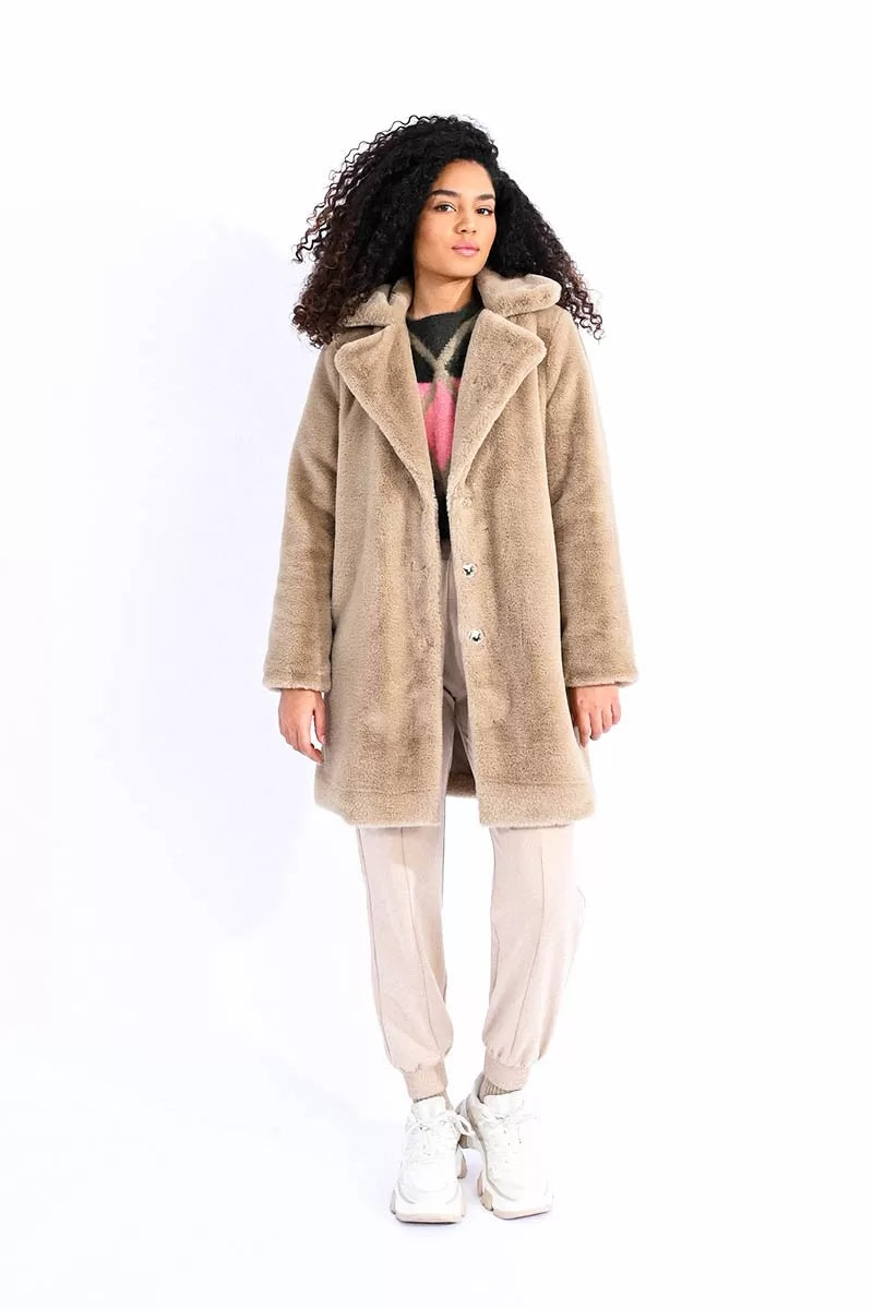 Wide Lapel Faux Fur Coat