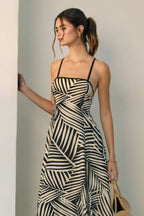 Tropical Leaf Contrast Bind Handkerchief Hem Dress