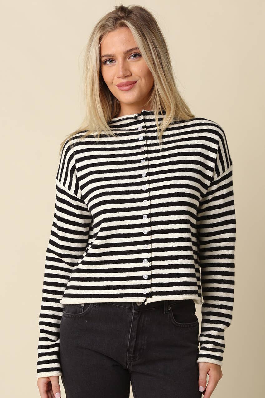 Elina Striped Collar Knit Top