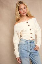 Off-Shoulder Button Sweater