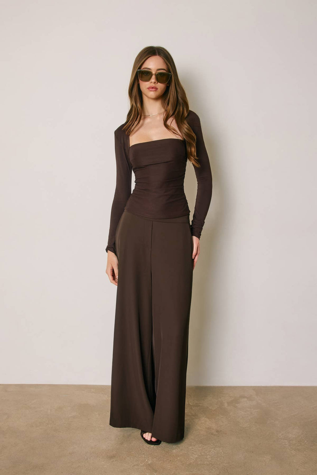 Queen Anne Ruched Long Sleeve Top