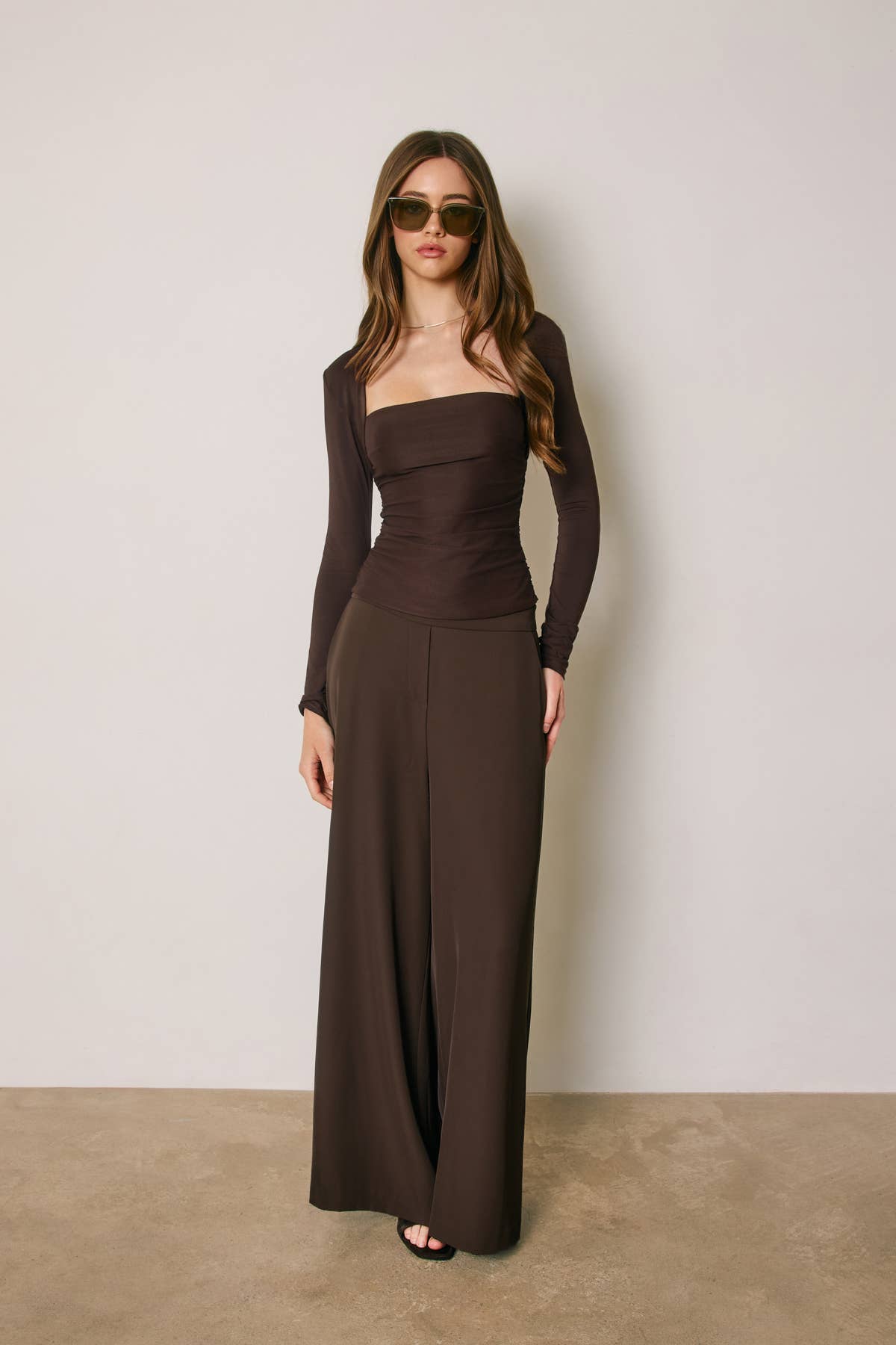 Queen Anne Ruched Long Sleeve Top