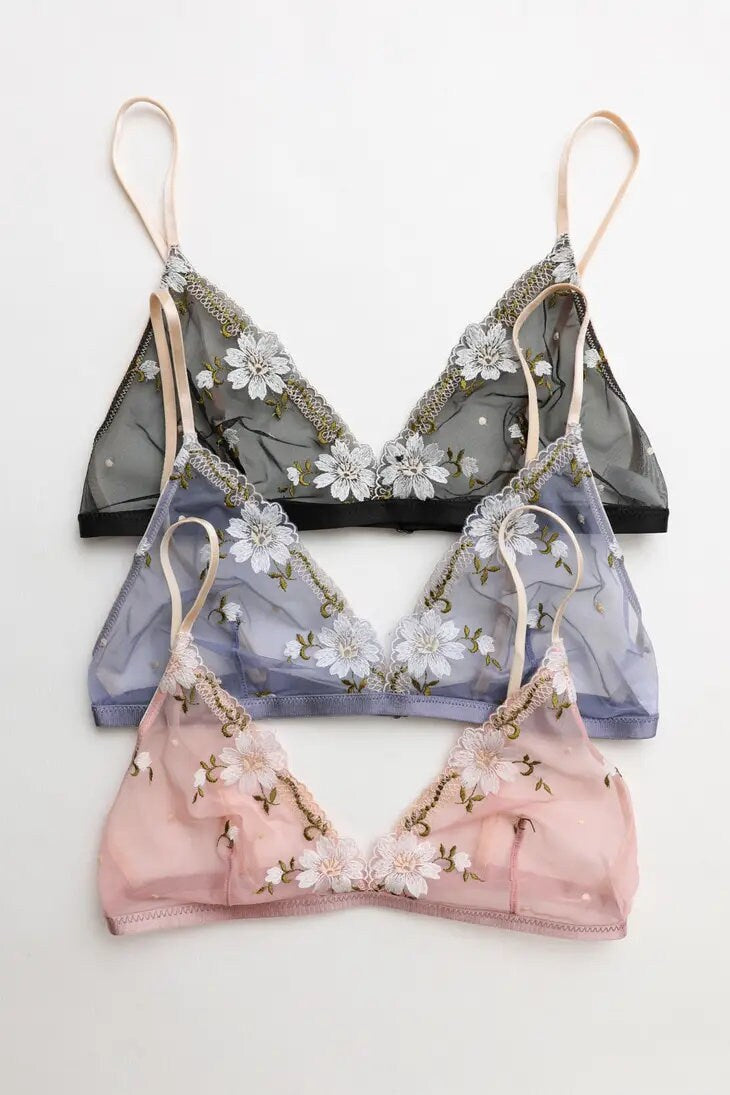 Floral Embroidered Mesh Bralette