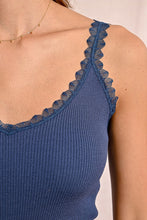 Load image into Gallery viewer, Navy Frill Trim Tank