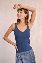 Load image into Gallery viewer, Navy Frill Trim Tank