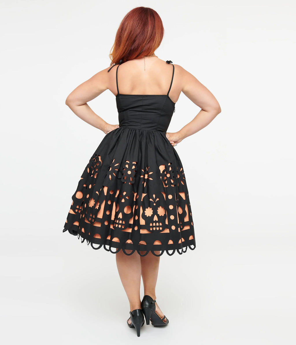 Dia De Los Muertos Cut Out Swing Dress