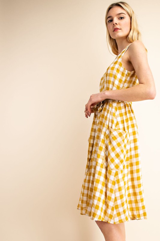 yellow plaid dress Fitted Square Strap 28 1/2 Length Two-Piece Plaid Dress with Daisy