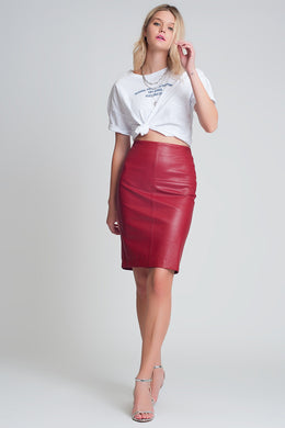 Red Leather Look Mini Skirt