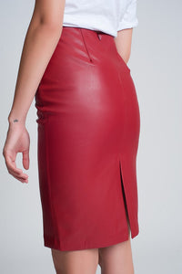 Red Leather Look Mini Skirt
