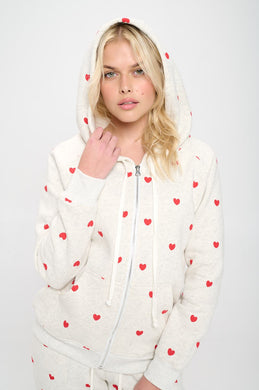 Heart Print Zip Up Hoodie