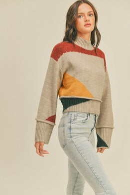 Mock Neck Color Block Sweater