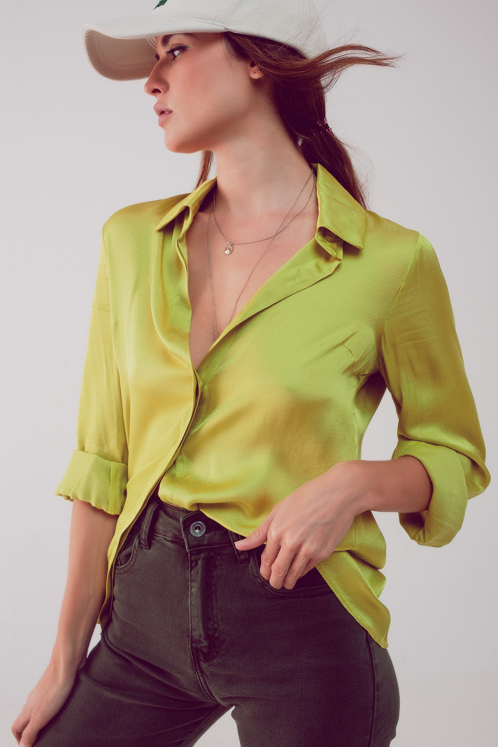 Lime Satin Shirt
