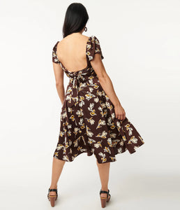 Brown & Ivory Floral Dress