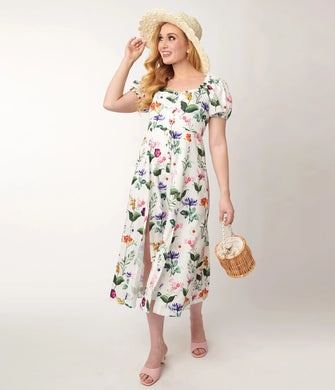 White Floral Midi Dress