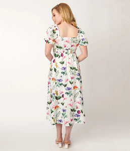 White Floral Midi Dress
