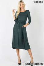 3/4 Sleeve Shirred Waist Dress