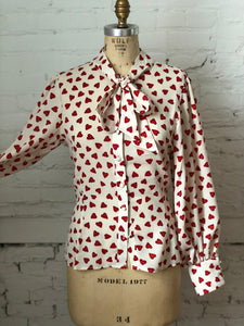 Pussy Bow Heart Blouse by Unique Vintage