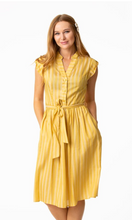 Load image into Gallery viewer, Yellow Gold Button Front Shirtwaist Striped Dress