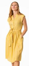 Load image into Gallery viewer, Yellow Gold Button Front Shirtwaist Striped Dress