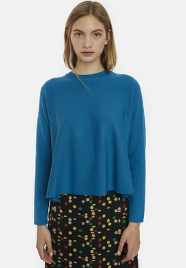 Blue Ribbed Round-Neck Sweater