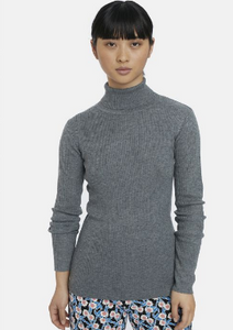 Grey Fitted Ribbed Knit Turtleneck