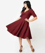 Load image into Gallery viewer, 1950s Burgundy Red Swing Dress