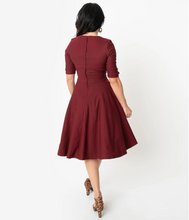 Load image into Gallery viewer, 1950s Burgundy Red Swing Dress