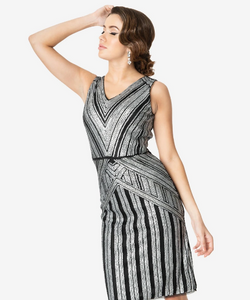 1920s Silver Sequin Sleeveless Cocktail Dress