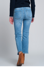 Load image into Gallery viewer, Blue Crop Flare Jeans