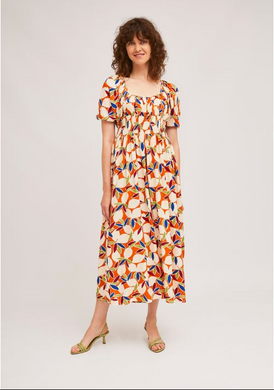 Orange Fruit Midi Dress
