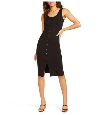 Black Ribbed Button Dress