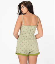 Load image into Gallery viewer, Gingham Green w Cherries Romper