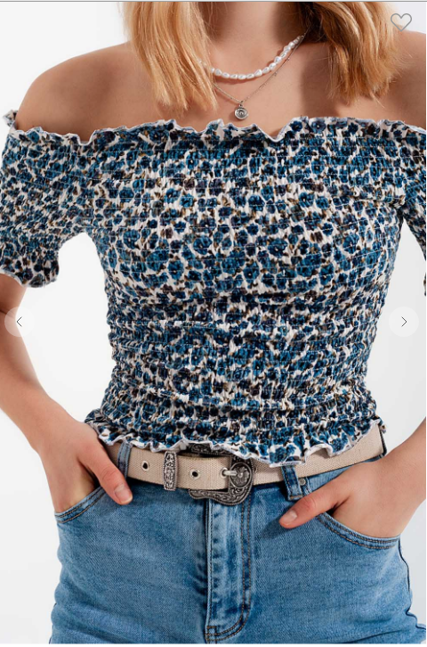 RUCHED TOP IN BLUE DITSY FLORAL