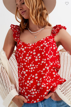 Load image into Gallery viewer, FRILL STRAP CAMI TOP IN RED DITSY FLORAL PRINT