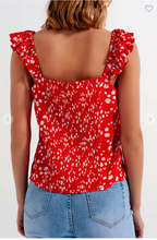 Load image into Gallery viewer, FRILL STRAP CAMI TOP IN RED DITSY FLORAL PRINT