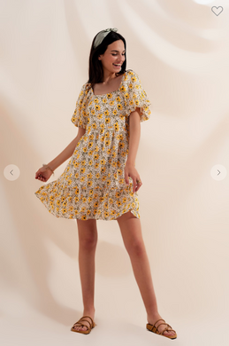 PUFF SLEEVE SMOCK DRESS IN YELLOW