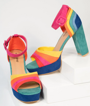 Load image into Gallery viewer, Rainbow Suede Peep Toe Pumps