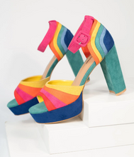 Load image into Gallery viewer, Rainbow Suede Peep Toe Pumps