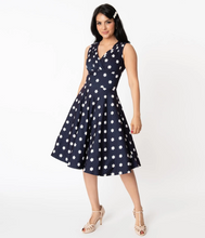 Load image into Gallery viewer, Daisy Print Denim Swing Dress