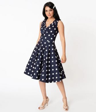 Daisy Print Denim Swing Dress
