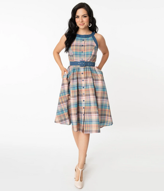 Mulitcolored Plaid Swing Dress