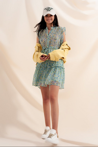 Aqua Floral Ruffle Dress