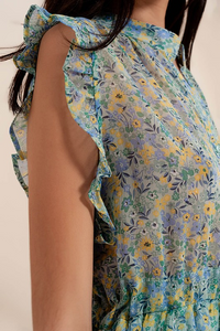 Aqua Floral Ruffle Dress