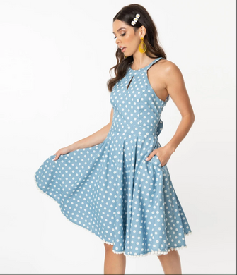 Polka Dot and Pom Pom Flare Dress