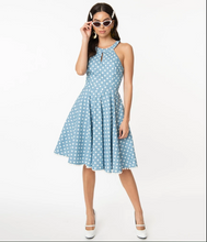 Load image into Gallery viewer, Polka Dot and Pom Pom Flare Dress