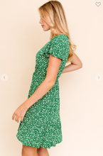 Load image into Gallery viewer, Green Floral Short Sleeved V-Neck Dress