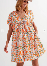 Load image into Gallery viewer, COTTON BABYDOLL MINI DRESS IN ORANGE FLORAL