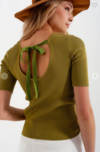Load image into Gallery viewer, RIB KNITTED SWEATER WITH TIE BACK IN GREEN